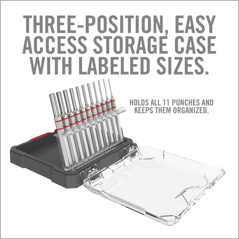 11 Piece Standard Punch Set With Pro Grade Heavy Duty Premium Steel Punches That Resist Corrosion in a 3 Position Storage Case