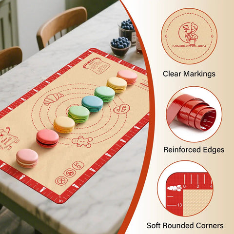 Extra Thick Non Slip Silicone Baking Mat 32 By 24 Inch With Dual Color Inch And Cm Measurements Rounded Edges Reinforced Border