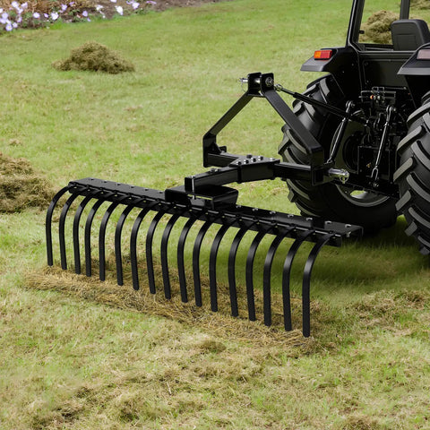 50 Inch Tow Behind Landscape Rake With 17 Steel Tines For Category 1 Tractors used for lawn dethatching and soil leveling