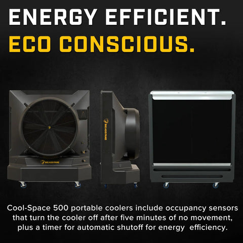 Heavy Duty Portable Evaporative Swamp Cooler With 50 Inch Fan Kicks Serious Heat In 6500 Sq Ft Garages showcasing energy-efficient design and features.