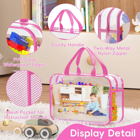 Six Pack Clear PVC Toy Storage Bags With Zipper Handles Large Capacity Waterproof Travel Organizer For Building Blocks