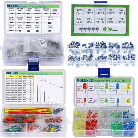 2830 Piece All In One DIY Electronics Components Kit Packed With Resistors Inductors Capacitors LEDs Triodes PCBs Potentiometers Jumper Wires And Tact Switches For UNO2560 Arduino Projects showcasing organized components in cases