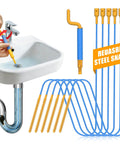 Heavy Duty 30 Inch Drain Snake Snagging Hair Clogs In Showers And Sinks Reusable Nylon Hook Auger in action unclogging a sink.