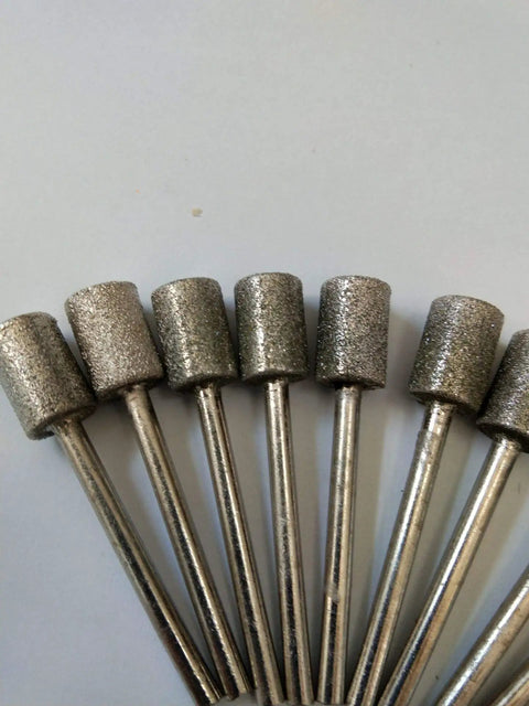 10 Pc Diamond Burr Set With 3mm Shank And 8mm Cylindrical Heads For Rotary Tools Pro Grade Cutting And Grinding Bits For Stone Jewelry Glass Nail Drill Diy Projects