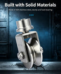 48 Mm Industrial Grade U Groove Track Wheel Built Tough With 304 Stainless Steel and a durable 360-degree swivel mount.