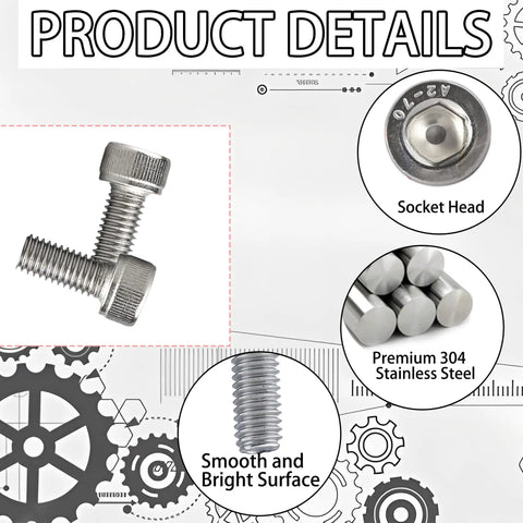 Top Shelf Twenty Count M6 1.0 X 20MM Socket Head Cap Screws Hex Allen Bolts 304 Stainless Steel Machine Fasteners with smooth surface.