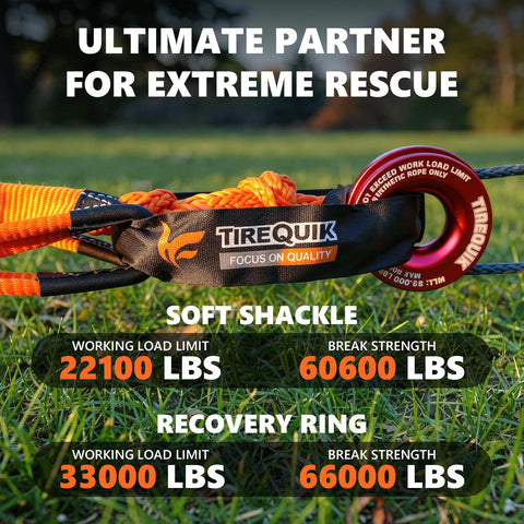 Soft Shackle Winch Recovery Ring Kit Orange Offroad Gear Half Inch By Twenty Two Inch With 60,600 Lbs Breaking Strength