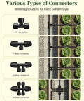 Drip Irrigation System Kit With Adjustable Stream And Vortex Emitters connectors over garden grid