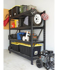 Beefy Heavy Duty Four Tier Industrial Steel Shelving Unit With 8,000-Pound Total Capacity for Garage Storage loaded with items