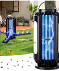 Cordless Bug Zapper For Patio And Camping Solar Powered Mosquito Zapper With LED Light Battery Operated Day Night Sensor IP65 Waterproof Outdoor Indoor Use For Patio Backyard Sunroom in use on patio