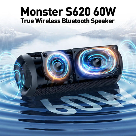 60W True Wireless Stereo Outdoor Speaker With IPX8 Waterproof Dual Pairing Bluetooth 5.4 Built In Mic Portable Party