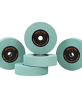 Top Shelf 3 Inch Polyurethane Buffing Wheels 2000 Grit, green polishing pads stacked, 3/8 inch arbor.