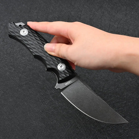 Hand holding Fixed Blade Knife With 14C28N Stainless Steel, Beefy Tactical EDC For Outdoor Camping And Survival, Includes Kydex Sheath