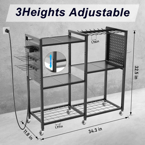 Heavy Duty 6 Tier Power Tool Organizer Cart With Built In Charging Station, Rolling Garage Tool Cart with adjustable shelves