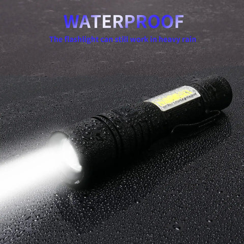USB Rechargeable UV Flashlight 395nm Blacklight With 7 Modes, Zoomable Beam, IPX4 Waterproof, glowing in rain