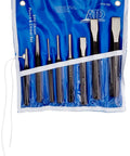 8 Piece Chisel Punch Set In Vinyl Roll With Hot Forged Steel And Smooth Polished Finish For Metalworking And Woodworking Projects