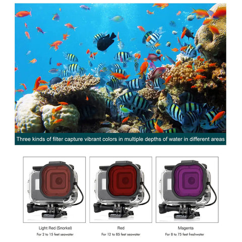 Waterproof Housing For Hero 8 Black With 4 Pack Dive Filters Red Light Red Magenta And Close Up Filters 60m Underwater Depth Rating Rugged Case