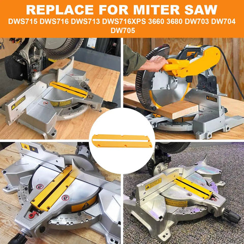 Kerf Plate Replacement For 10 Inch And 12 Inch Non Sliding Miter Saws Fits DWS713 DWS715 DWS716 DW705 shown on various saws.