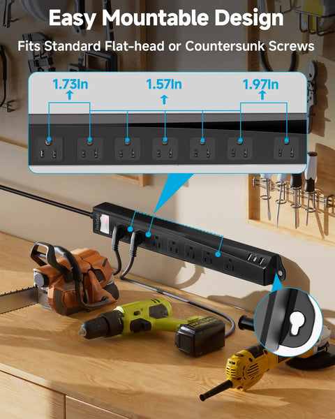 Weatherproof Outdoor Power Strip With IPX6 Rating 1625W 13A 6 Ft Extension Cord 7 AC Outlets And 3 USB Ports Wall Mount view
