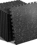 Thick 0.56 Inch Interlocking Gym Flooring Mats With Rubber Top For Home Gym 12 Pieces Covering 48 Sq Ft High Density EVA Foam Black Gray