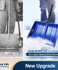 55 Inch Snow Shovel With D Grip Handle For Driveway And Garage Snow Removal The Go To Shovel For Fast Snow Clearing Wide 16 Inch Blade Aluminum Wear Strips Large Capacity For Garden Car Camping Outdoor showing blue shovel with dimensions