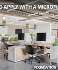 Pro Matte Concrete Floor Wax 5 Gallon Water Based Formula applied in a modern office with metal chairs and greenery.
