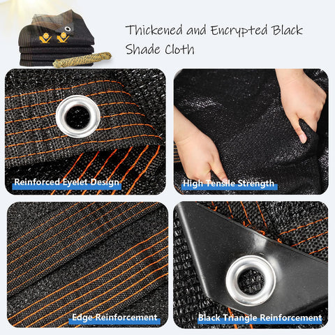40 By 50 Feet Black Shade Cloth Mesh Tarp With Grommets For Outdoor Patio Garden Carport Chicken Coops Backyards Plant Cover Ninety Percent Shade Coverage Heavy Duty Sun Shade Netting showing details of eyelets and reinforcement features