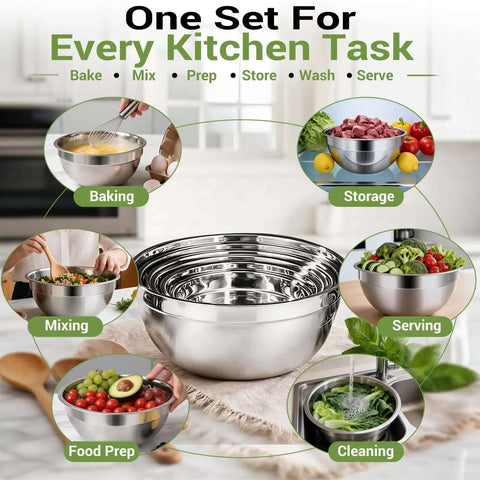 Absolute Game Changer 5 Speed Electric Hand Mixer With Four Stainless Steel Mixing Bowls And Attachments showcases nested bowls for baking and prepping.
