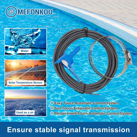 MEFONKOU temperature sensor with 20-ft cable for pool automation, blue probe and gray cord