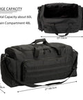 60L Heavy Duty Duffel Travel Bag With Waterproof 900D Exterior And Foldable Design, showing open and closed views with dimensions