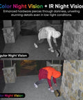 Comparison between regular night vision and color night vision with 4K Pan Tilt Security Camera With Color Night Vision For Indoor And Outdoor Use, Smart AI Home Monitor For Pets And The Fam, 360 Degree Pan And Tilt, 8x Digital Zoom, 2.4G And 5G WiFi, Works With Alexa And Google Assistant.