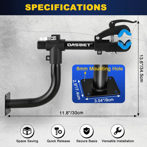 Bent Wall Mount Bike Repair Stand With Adjustable Clamp for Road and Mountain Bikes, four-screw wall mount.