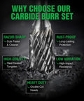 Close-up of a carbide burr from Five Piece Carbide Burr Set With One Quarter Inch Shank And Clear Box Includes 8mm Heads For Die Grinder.