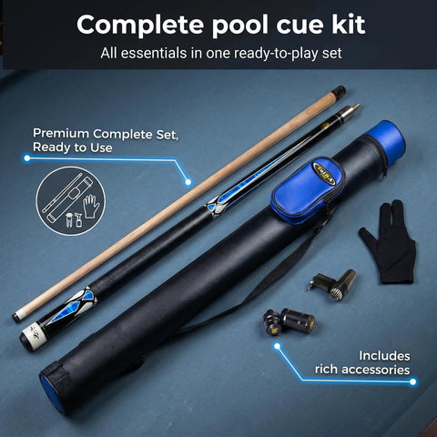 58 Inch Grade A Canadian Maple Pool Cue Featuring 13mm Tip And Adjustable Weight Builds Reliable Straight Shooter Mechanics For Crushing Every Shot Includes Tough Travel Case And Quick Setup Gear with accessories in a complete kit