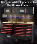 Massive 19 Drawer Rolling Tool Chest With Heavy Duty Wood Top Workbench On Wheels For Garage Shop Lab Includes Four Doors And Six Storage Bins Ultra Durable Mechanic Toolbox Cart For Easy Organization, front view