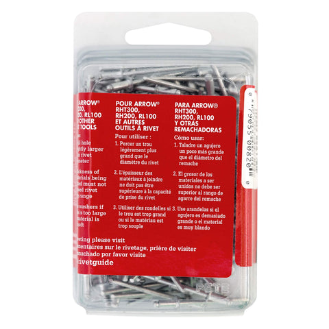 Package of Short Aluminum One Eighth Inch Pop Rivets For Metal Fabric Leather And Auto Repair 100 Pack Reliable Rivet Fasteners