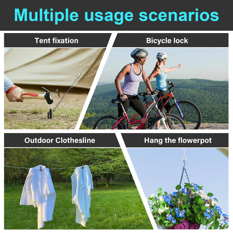 Two Pack Outdoor Travel Security Cable With Loops used for tent fixation, bicycle lock, clothesline, and flowerpot hanging