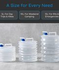 Three sizes of Collapsible Water Container With Spigot BPA Free Foldable Water Storage Jug With Handle Portable Water Carrier