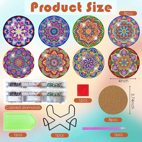 Mandala Diamond Painting Coaster Kit With Holder For Dope DIY Beginners and Adults Art Coasters Cork Wood Pad Board