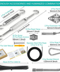 Image of Sun Shade Sail Hardware Kit With 4 Pack 10ft Extension Nylon Wire Rope And 304 Stainless Steel Fittings, including turnbuckles and hooks displayed.