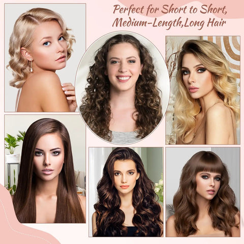 Various hairstyles showcasing versatility of Upgraded Round Brush Attachment For Dyson Airwrap HS01 05 08 Gold