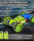 Gesture RC Car 2.4GHz 4WD Hand Control And Gesture Sensing Stunt Car For Kids 6 12 Years Old showing speed on a racetrack.