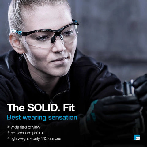 Person wearing Clear Lens Safety Glasses With Side Shields Anti Fog Anti Scratch Anti Glare Protective Eyewear For Men And Women
