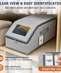 Stackable Hat Organizer 2 Pack Baseball Cap Storage Rack Structured Closet Shelf Protector Set inside view with transparent window and label pocket.