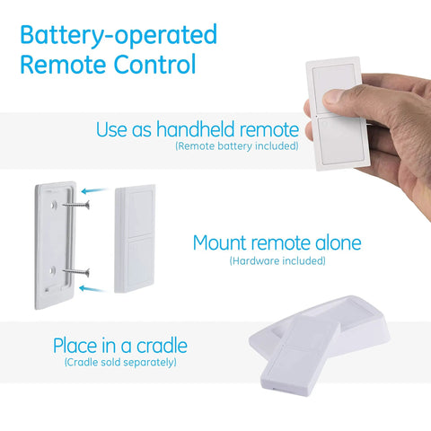 Wireless Remote Light Switch With Plug In Receiver, One Outlet, On Off Control For Lamps And Indoor Lighting, showing remote usage options