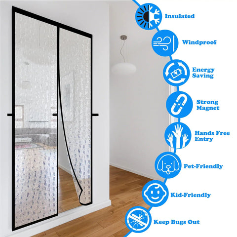 Magnetic Thermal Insulated Door Curtain Waterproof EVA Door Cover Fits Doors Up To 34 By 78 Inches with features listed