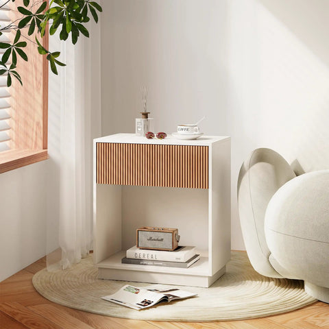 Fluted Nightstands Set Of 2 Dope Modern Bedside Tables With Drawer And Storage Shelf White Oak Finish bedside table