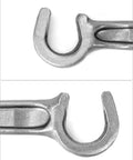 Close-up of heavy-duty valve wheel wrench dual ends for eleven sixteenths and one inch sizes, steel construction, easy grip design