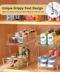 Clear Two Tier Under Sink Sliding Organizer With Adjustable Dividers Heavy Duty Waterproof Cabinet Rack For Bathroom Pantry showcasing a stocked pantry.