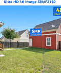 Comparison of 4K and 5MP image quality, showcasing house details with Auto Tracking 4K PoE PTZ Outdoor Security Cam With 330 Degree Pan And 90 Degree Tilt